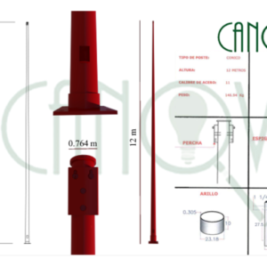 POSTE METÁLICO CÓNICO CIRCULAR 12 MTS