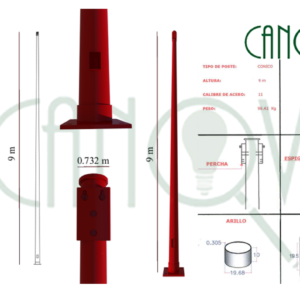 POSTE METÁLICO CÓNICO CIRCULAR 9 metros