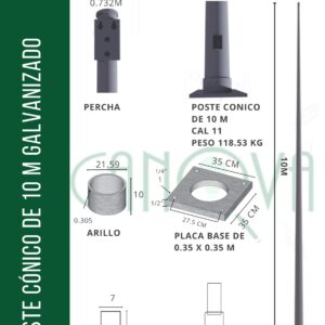 POSTE CONICO GALVANIZADO 1O MTS